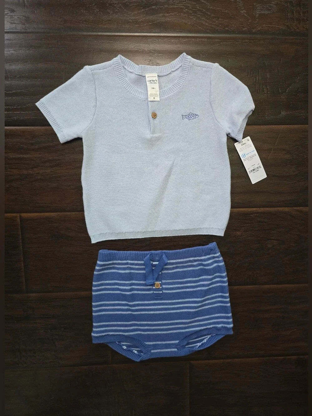 NWT Carter's Baby Boys Fish Short Short Blue Knit Set 24M